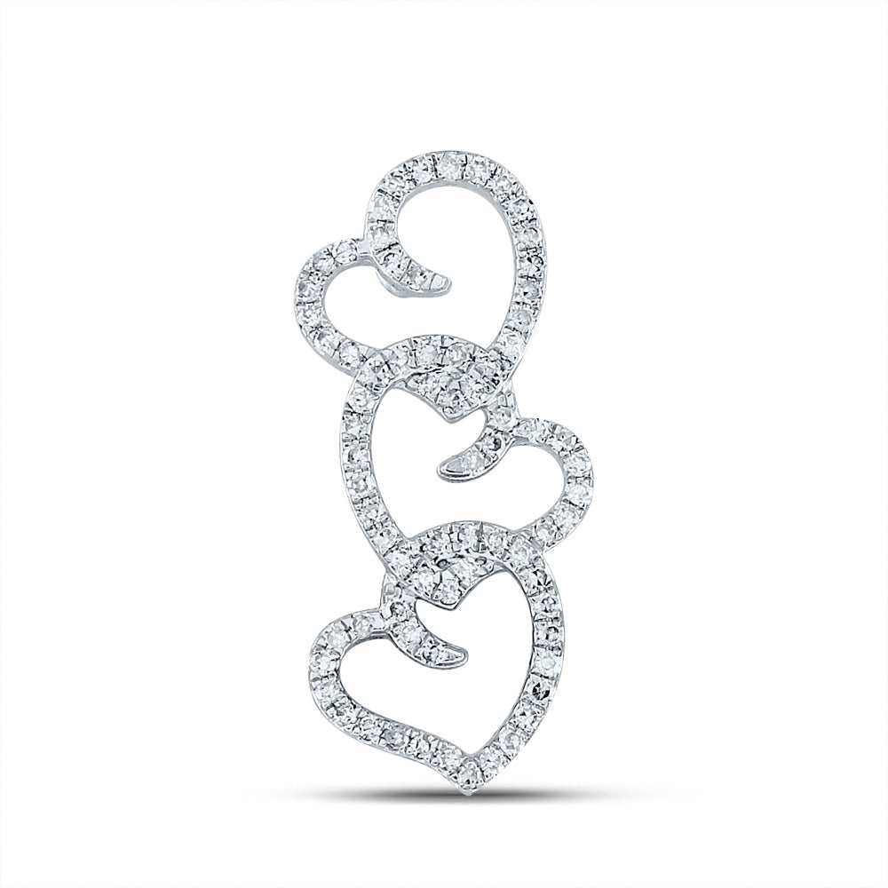 10kt White Gold Womens Round Diamond Triple Heart Pendant 1/4 Cttw