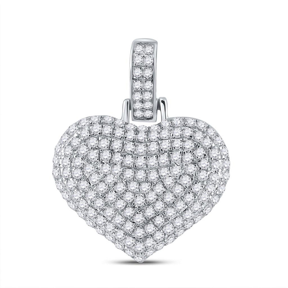 10kt White Gold Mens Round Diamond Heart Charm Pendant 1/2 Cttw