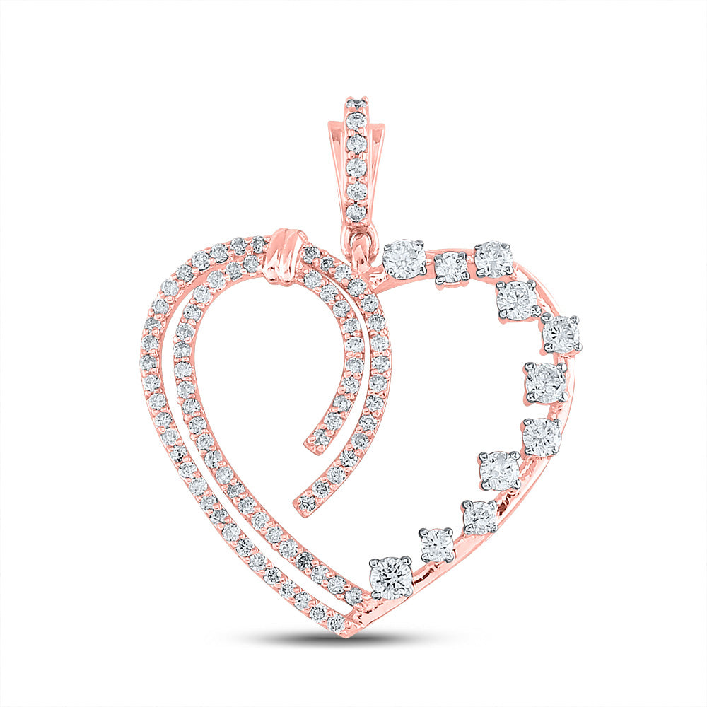 14kt Rose Gold Womens Round Diamond Heart Pendant 5/8 Cttw