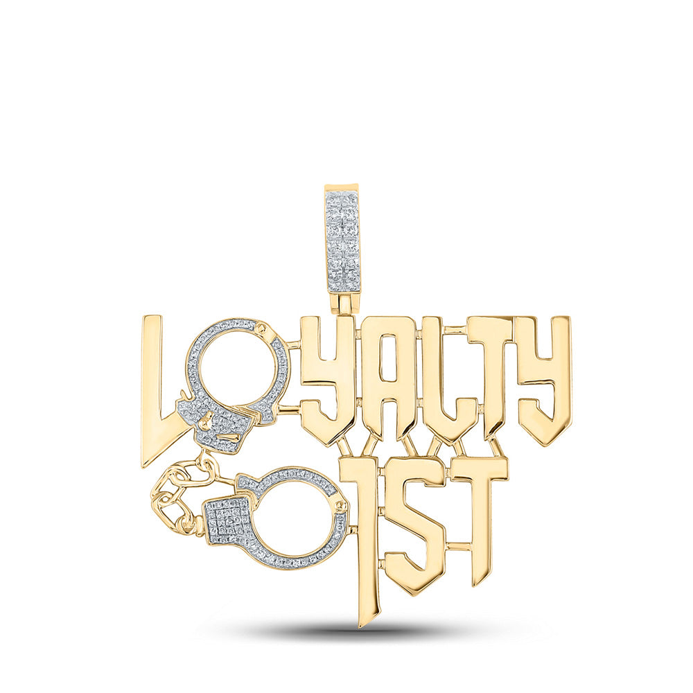 10kt Yellow Gold Mens Round Diamond Loyalty First Phrase Charm Pendant 1/2 Cttw