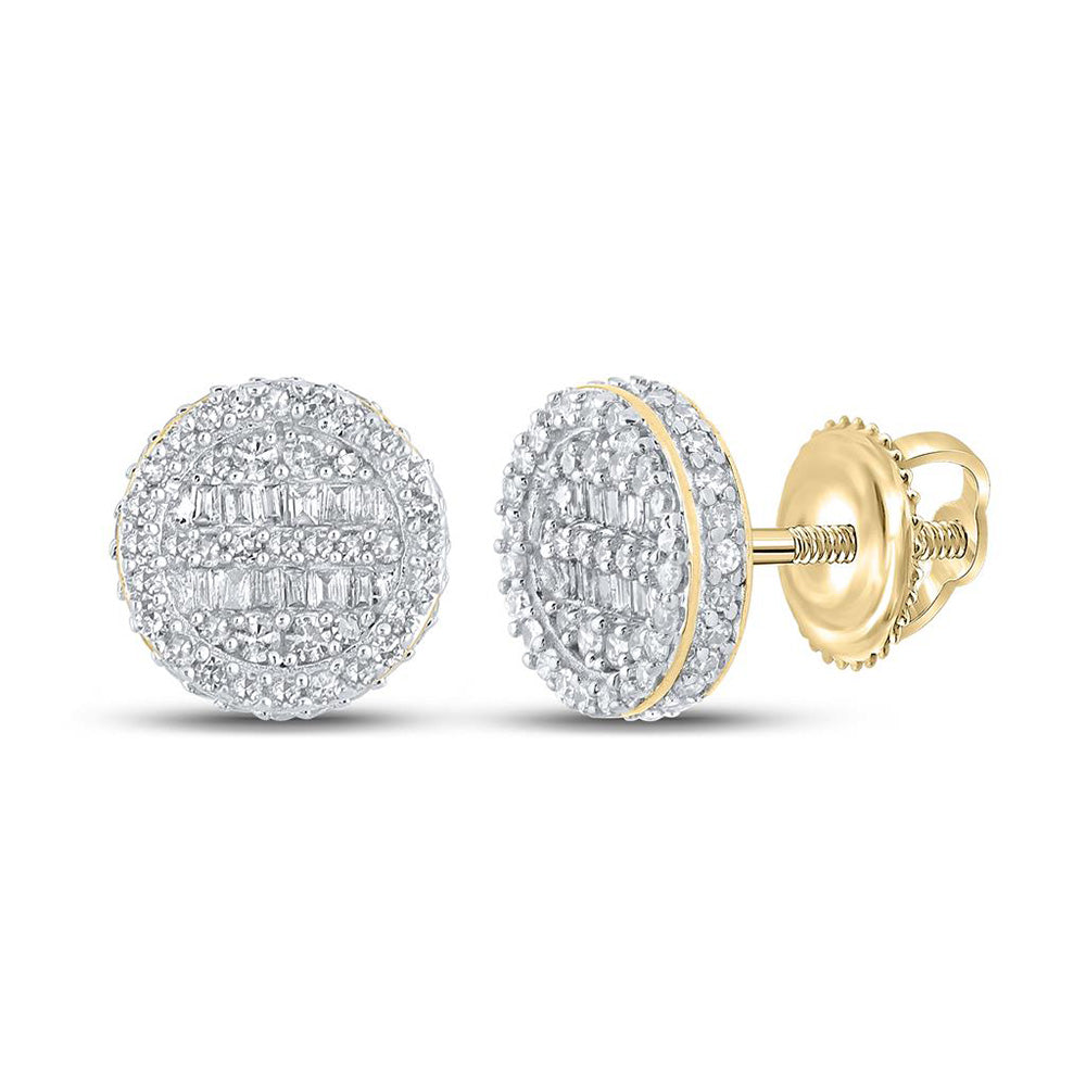 10kt Yellow Gold Mens Baguette Diamond Circle Earrings 5/8 Cttw