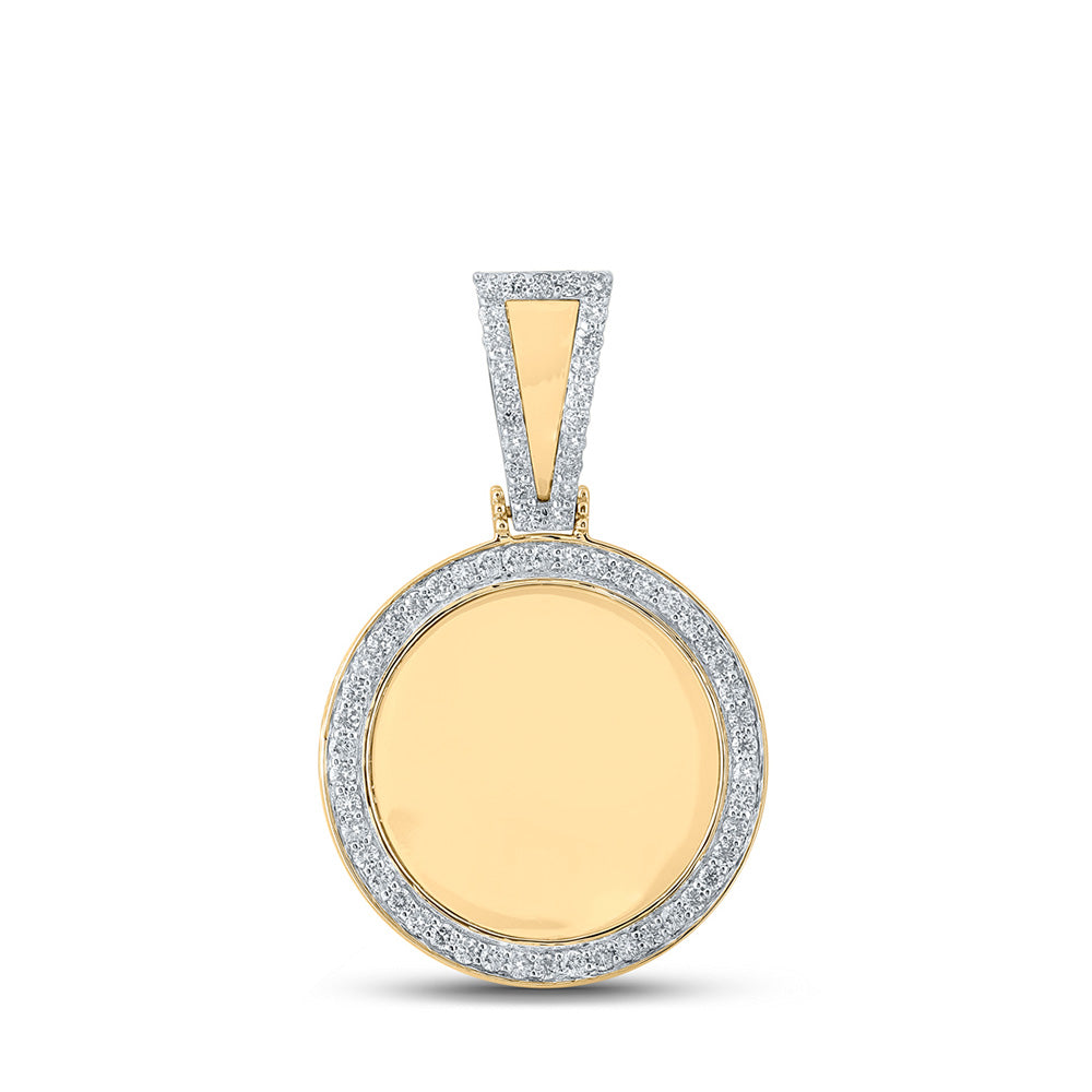 10kt Yellow Gold Mens Round Diamond Mirror Memory Circle Charm Pendant 7/8 Cttw