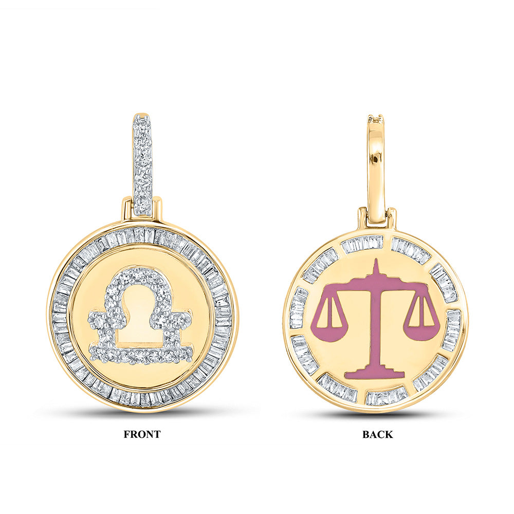 10kt Yellow Gold Mens Baguette Diamond Libra Charm Pendant 1/2 Cttw