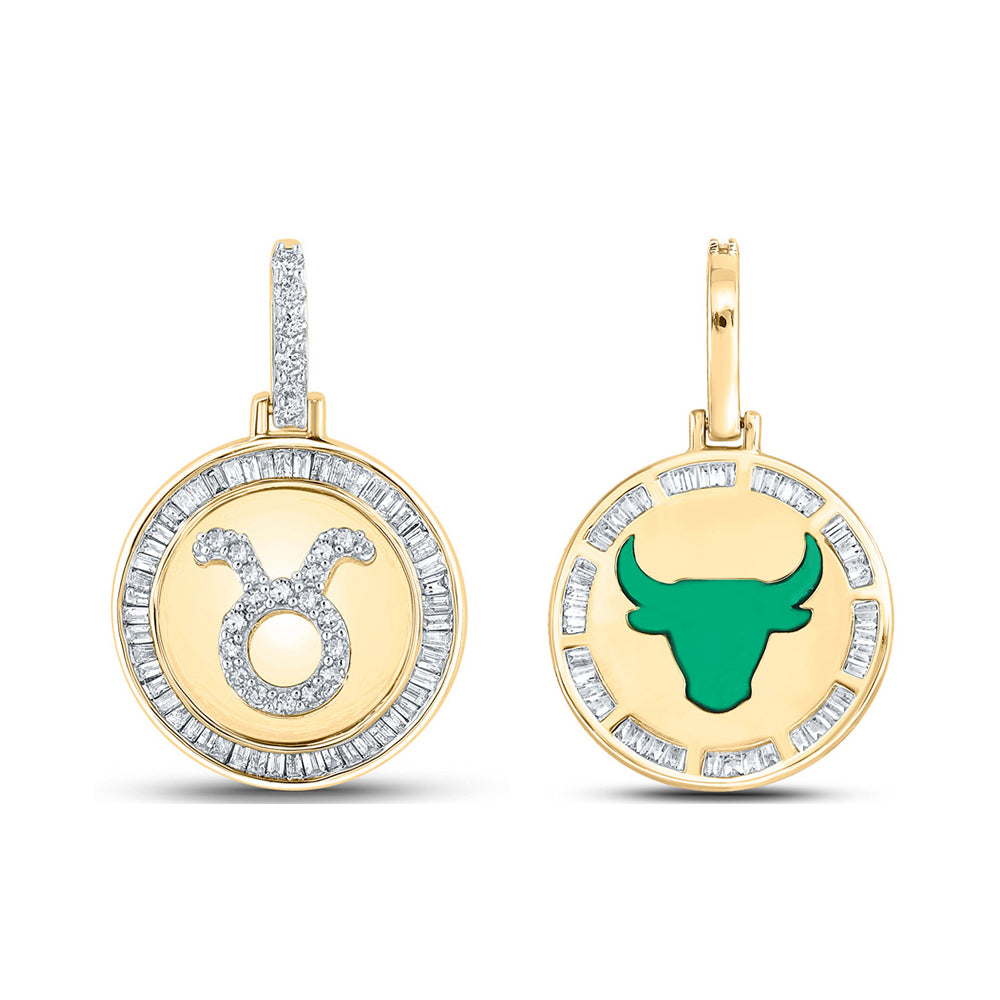 10kt Yellow Gold Mens Baguette Diamond Taurus Bull Zodiac Sign Charm Pendant 1/2 Cttw