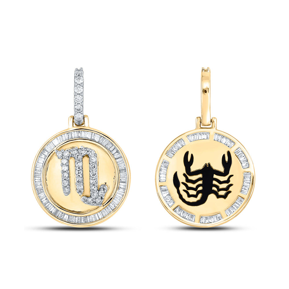 10kt Yellow Gold Mens Baguette Diamond Scorpio Sign Charm Pendant 1/2 Cttw