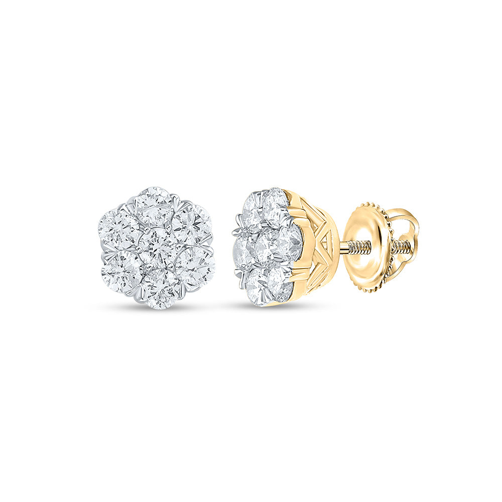 10kt Yellow Gold Womens Round Diamond Flower Cluster Earrings 1 Cttw