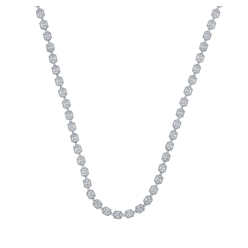 10kt White Gold Mens Baguette Diamond Square Link Chain Necklace 10 Cttw