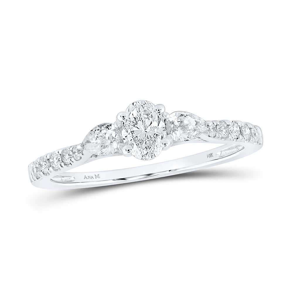 14kt White Gold Oval Diamond 3-stone Bridal Wedding Engagement Ring 5/8 Cttw