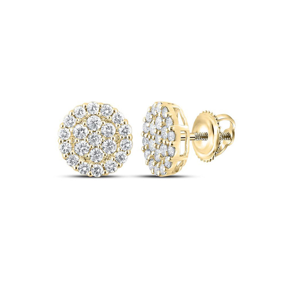10kt Yellow Gold Mens Round Diamond Cluster Earrings 2 Cttw