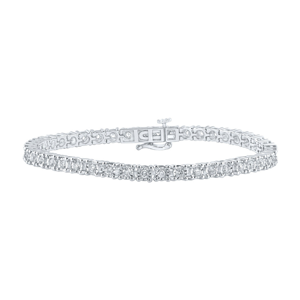 10kt White Gold Mens Round Diamond Link Bracelet 1-3/8 Cttw