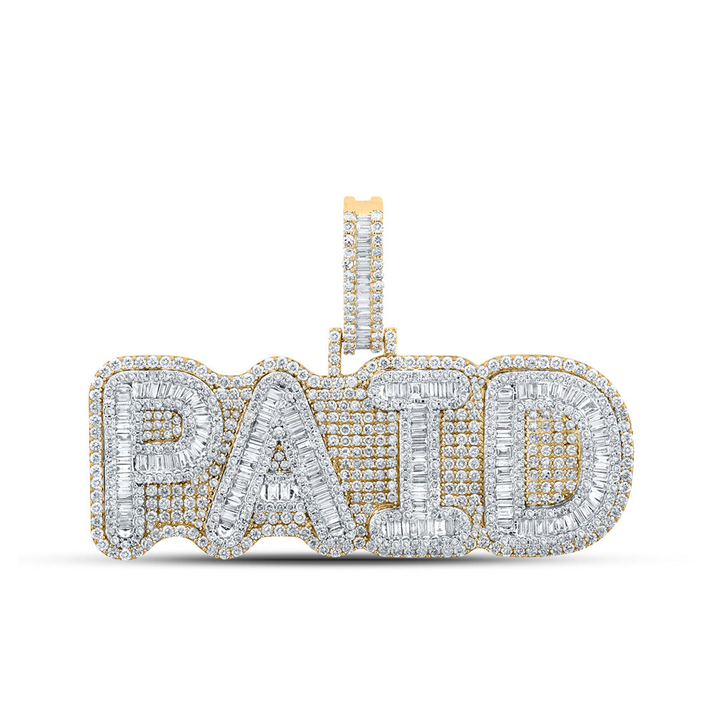 10kt Two-tone Gold Mens Baguette Diamond Paid Phrase Charm Pendant 5-7/8 Cttw