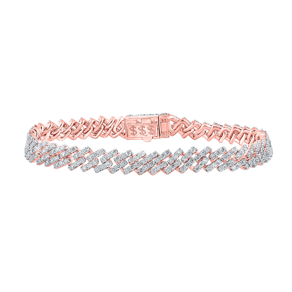 10kt Rose Gold Mens Round Diamond Link Bracelet 8-1/4 Cttw