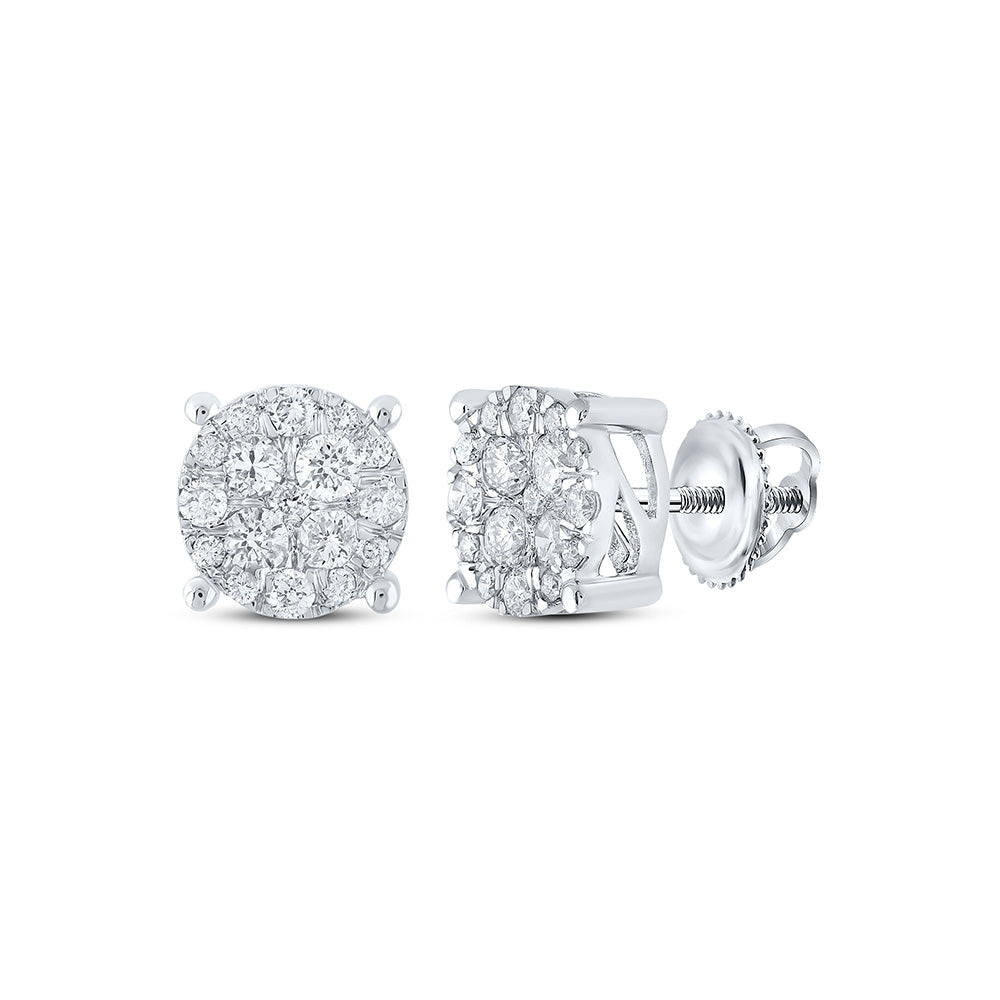 10kt White Gold Womens Round Diamond Cluster Earrings 1 Cttw