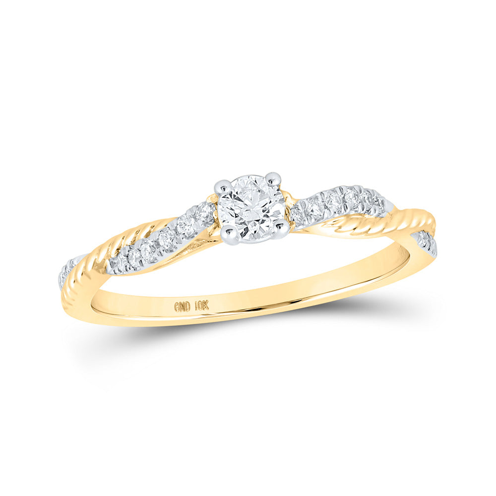 10kt Yellow Gold Womens Round Diamond Twist Solitaire Ring 1/4 Cttw