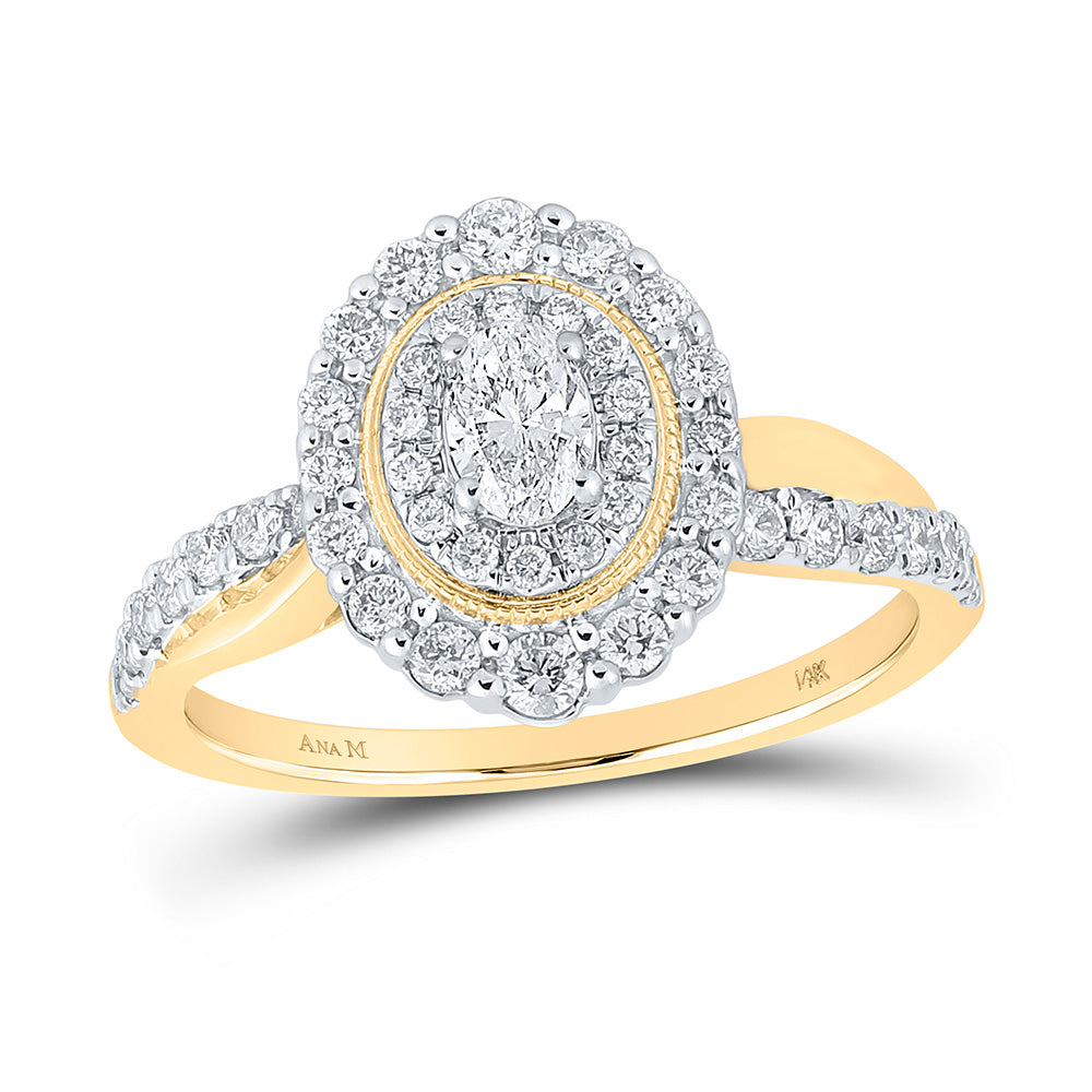 14kt Yellow Gold Oval Diamond Halo Bridal Wedding Engagement Ring 3/4 Cttw