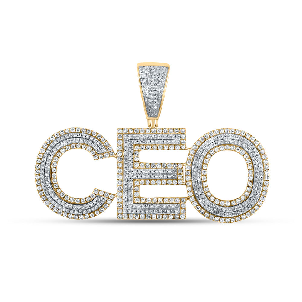 10kt Two-tone Gold Mens Round Diamond CEO Phrase Charm Pendant 2-1/5 Cttw
