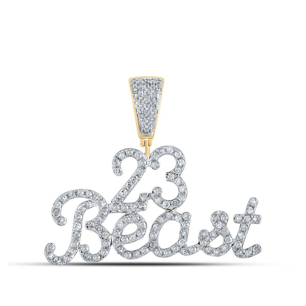 10kt Yellow Gold Mens Round Diamond 23 Beast Phrase Charm Pendant 1 Cttw
