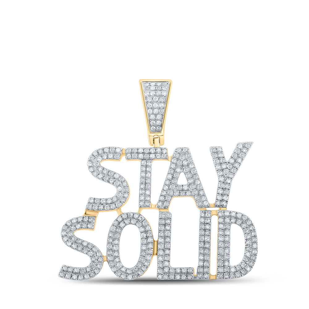 10kt Yellow Gold Mens Round Diamond Stay Solid Phrase Charm Pendant 1 Cttw