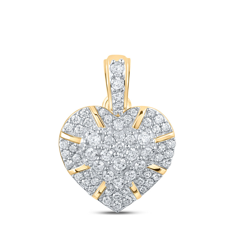 10kt Yellow Gold Womens Round Diamond Heart Pendant 5/8 Cttw