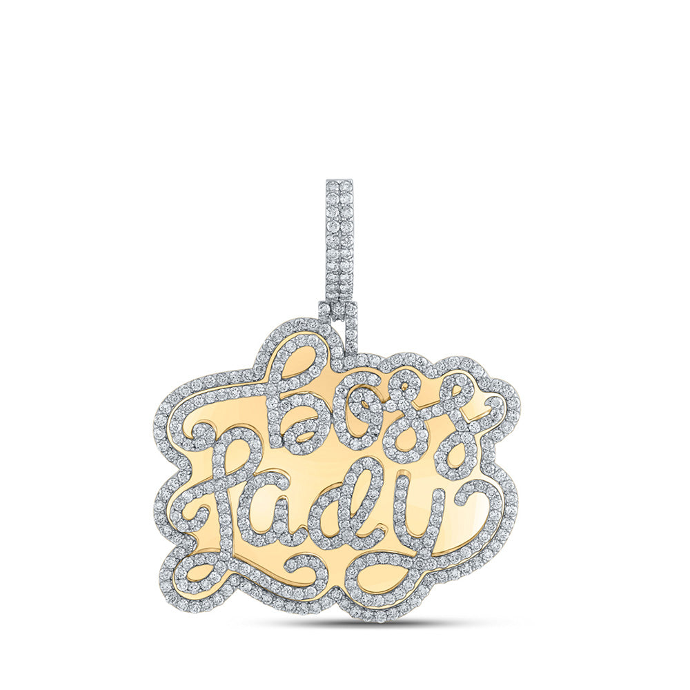 10kt Yellow Gold Womens Round Diamond Boss Lady Phrase Pendant 4-5/8 Cttw