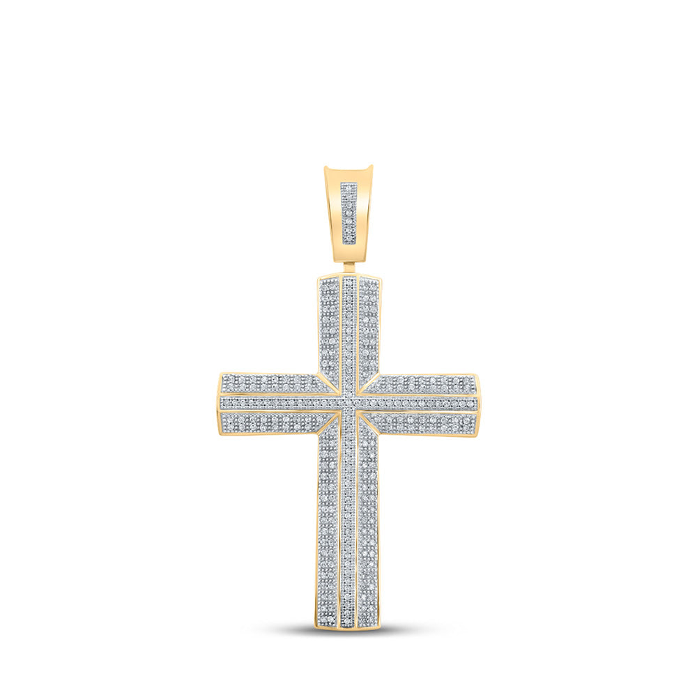 10kt Yellow Gold Mens Round Diamond Cross Charm Pendant 3/4 Cttw