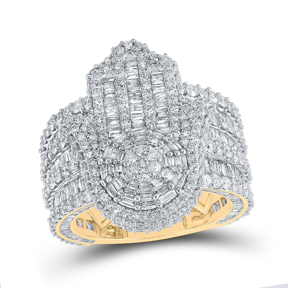 10kt Yellow Gold Mens Baguette Diamond Hamsa Cluster Ring 6-1/2 Cttw