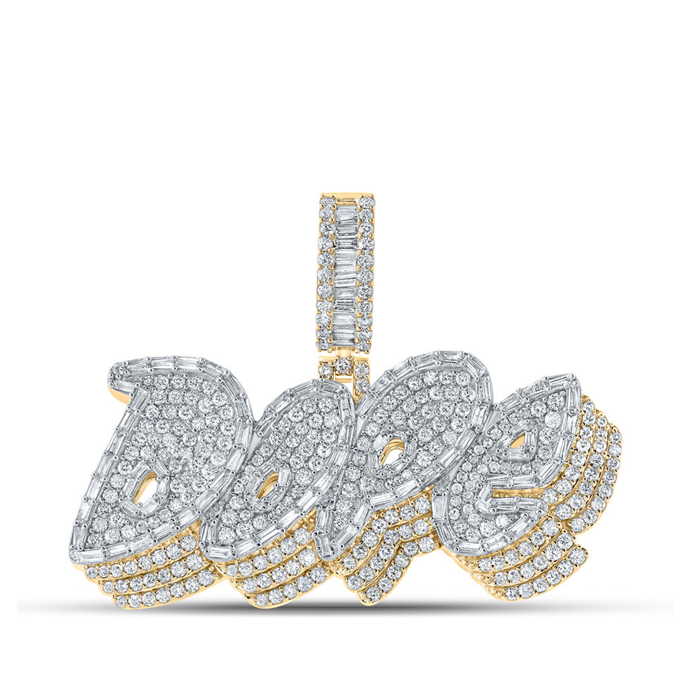 10kt Yellow Gold Mens Baguette Diamond Dope Phrase Charm Pendant 3-3/4 Cttw