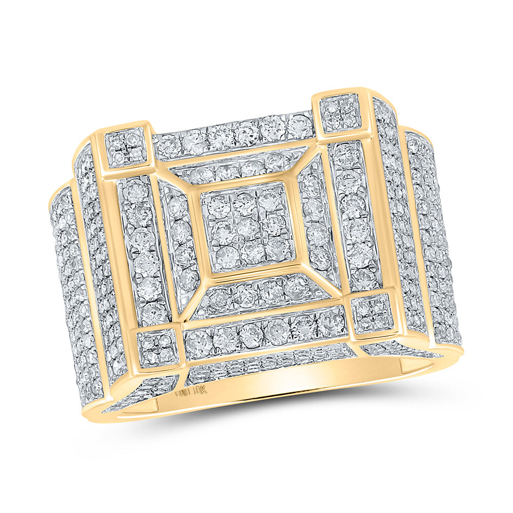 10kt Yellow Gold Mens Round Diamond Square Ring 1-7/8 Cttw