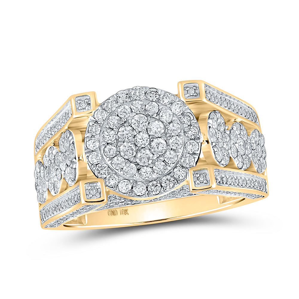 10kt Yellow Gold Mens Round Diamond Cluster Ring 2-1/5 Cttw