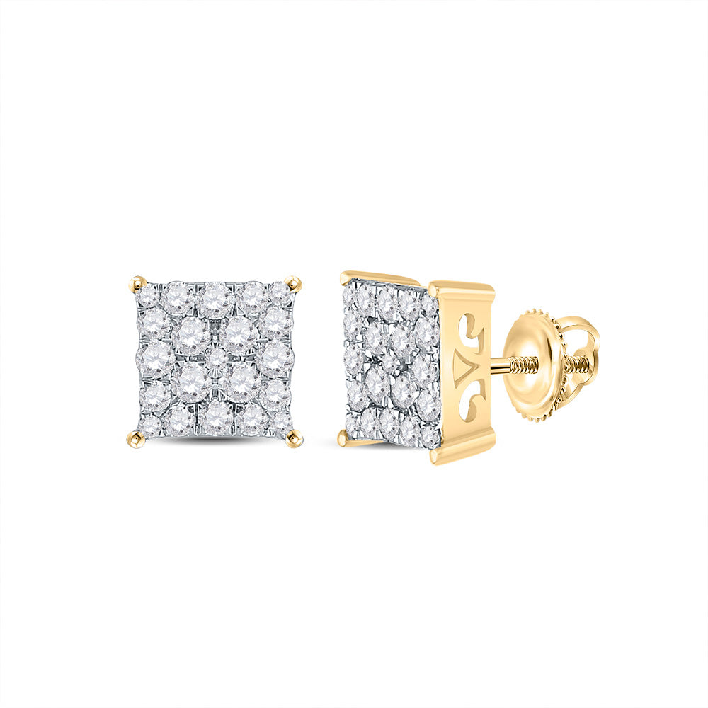 10kt Yellow Gold Womens Round Diamond Square Earrings 3/4 Cttw