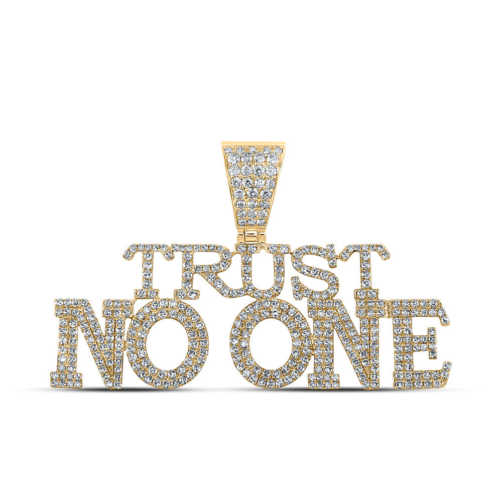 10kt Yellow Gold Mens Round Diamond TRUST NO ONE Phrase Charm Pendant 2-1/3 Cttw
