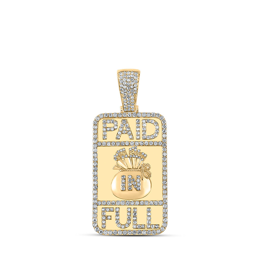 10kt Yellow Gold Mens Round Diamond Paid in Full Charm Pendant 2-1/3 Cttw