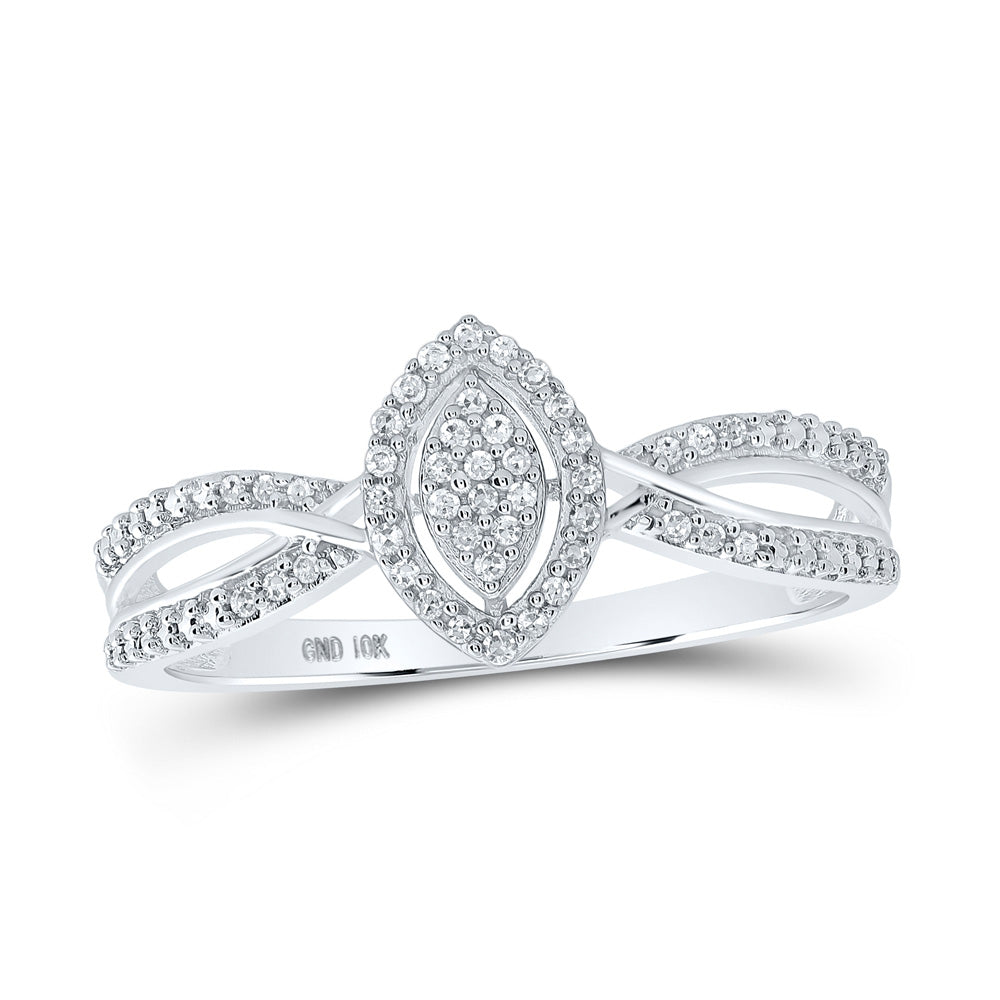 10kt White Gold Womens Round Diamond Marquise-shape Cluster Ring 1/10 Cttw