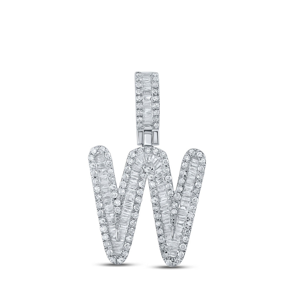 10kt White Gold Mens Baguette Diamond W Initial Letter Pendant 5/8 Cttw
