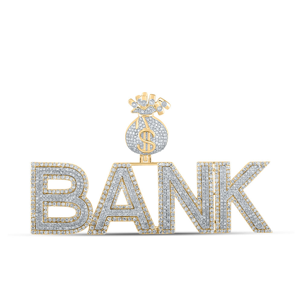 10kt Two-tone Gold Mens Round Diamond Bank Money Bag Phrase Charm Pendant 3-7/8 Cttw