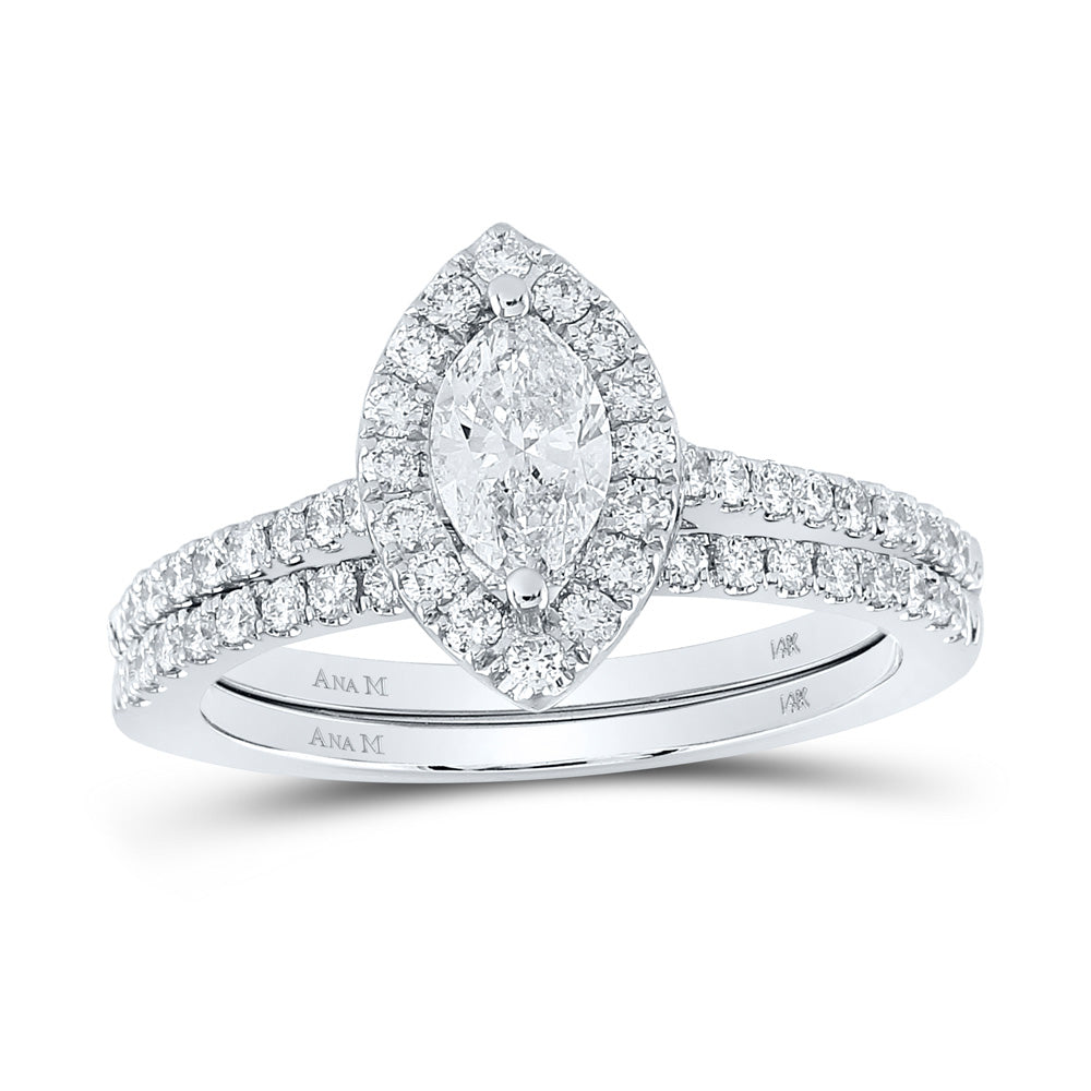 14kt White Gold Marquise Diamond Halo Bridal Wedding Ring Band Set 1 Cttw