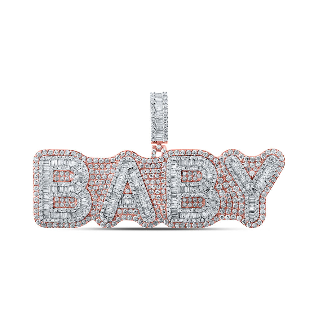 10kt Two-tone Gold Mens Baguette Diamond BABY Phrase Charm Pendant 6 Cttw