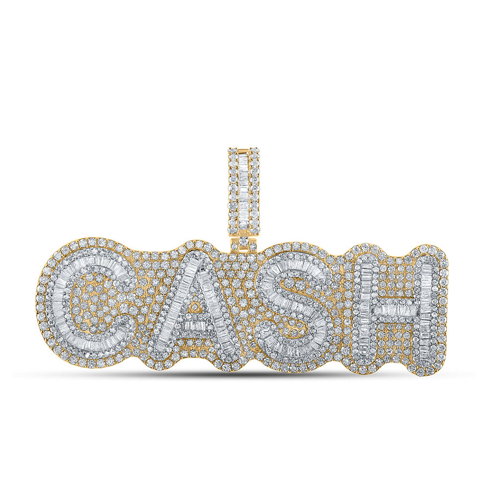 10kt Two-tone Gold Mens Baguette Diamond CASH Phrase Charm Pendant 7-1/3 Cttw
