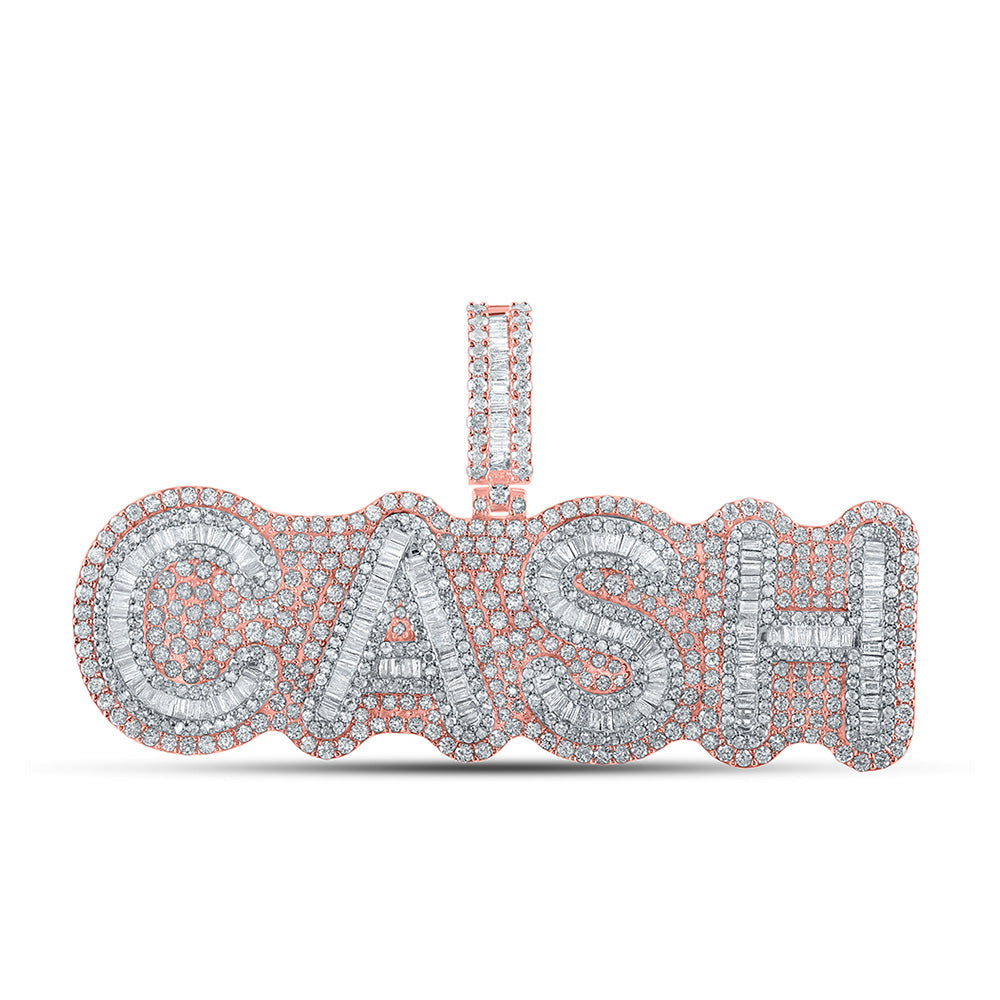 10kt Two-tone Gold Mens Baguette Diamond CASH Phrase Charm Pendant 7-1/3 Cttw