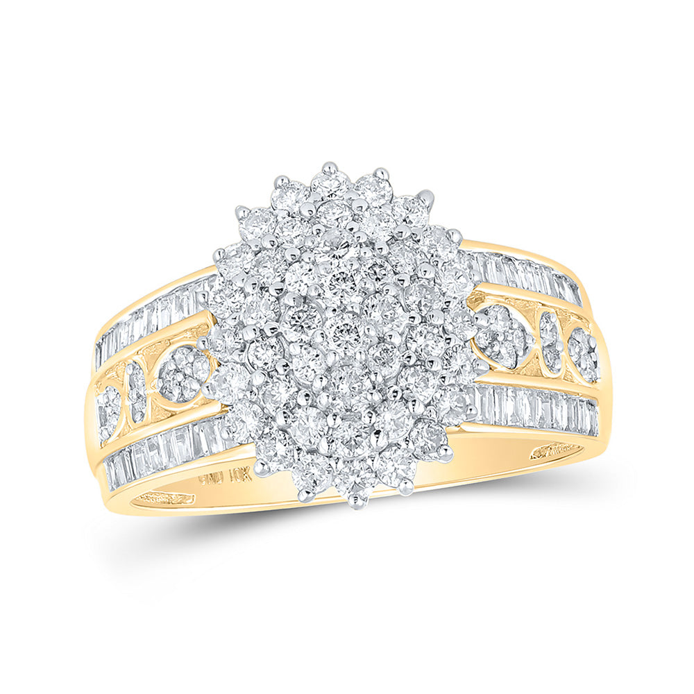 10kt Yellow Gold Womens Round Diamond Oval Cluster Ring 1 Cttw