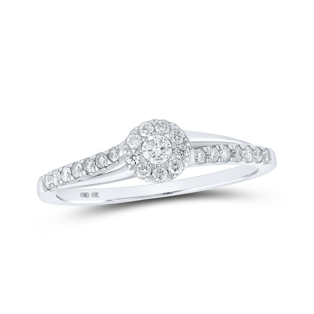 10kt White Gold Womens Round Diamond Halo Promise Ring 1/4 Cttw