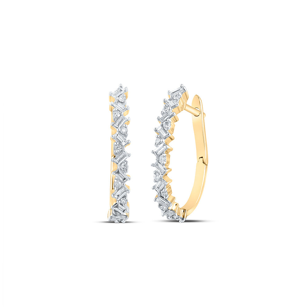 10kt Yellow Gold Womens Baguette Diamond Hoop Earrings 3/8 Cttw