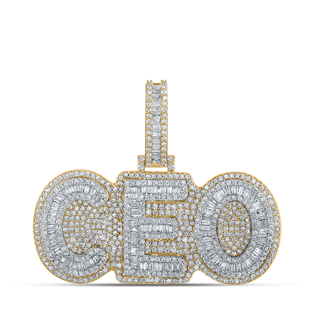 10kt Two-tone Gold Mens Baguette Diamond CEO Phrase Charm Pendant 2-1/3 Cttw