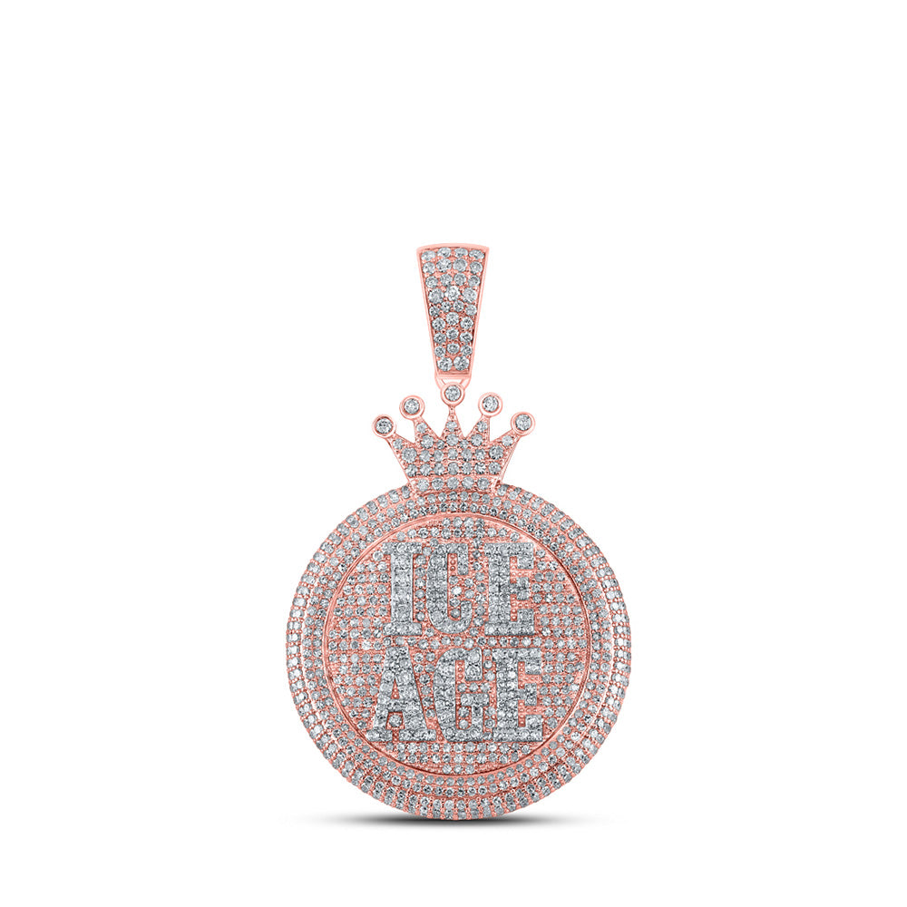 10kt Rose Gold Mens Round Diamond ICE AGE Circle Phrase Charm Pendant 4-3/8 Cttw