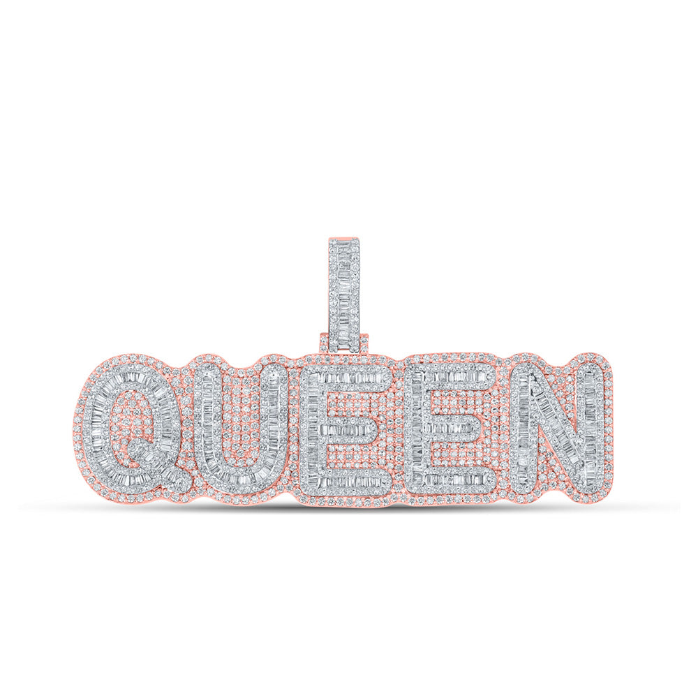 10kt Rose Gold Womens Baguette Diamond QUEEN Phrase Charm Pendant 7-3/8 Cttw