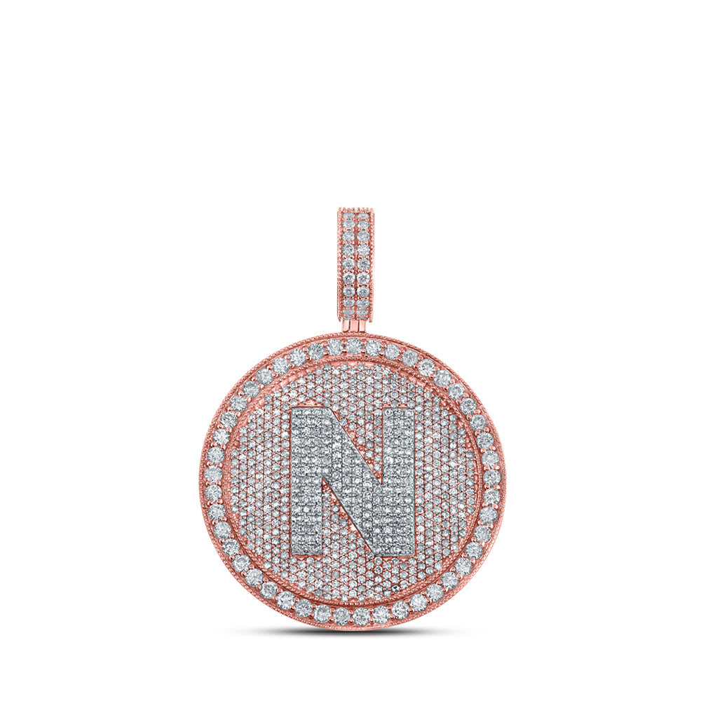10kt Two-tone Gold Mens Round Diamond N Initial Letter Charm Pendant 3-7/8 Cttw