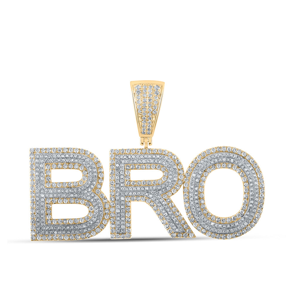 10kt Two-tone Gold Mens Round Diamond BRO Phrase Charm Pendant 3 Cttw