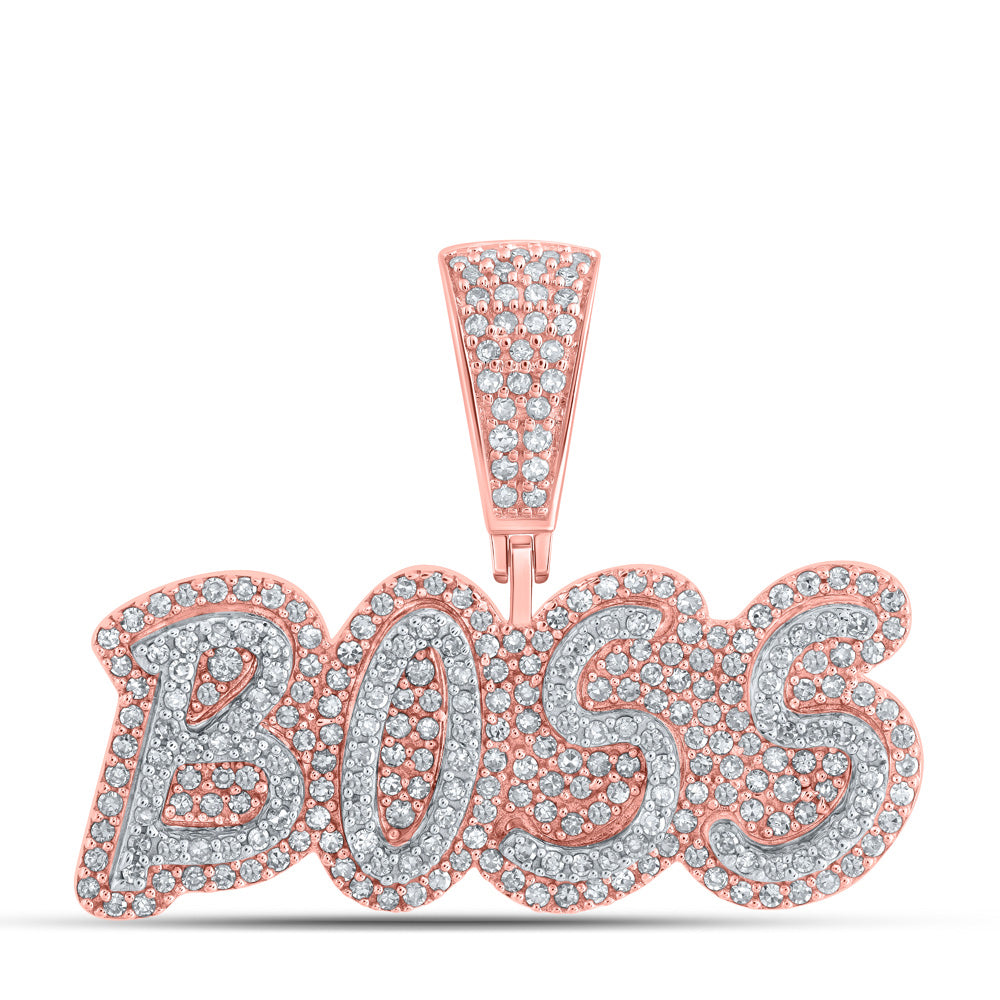 10kt Rose Gold Mens Round Diamond BOSS Charm Pendant 3/4 Cttw