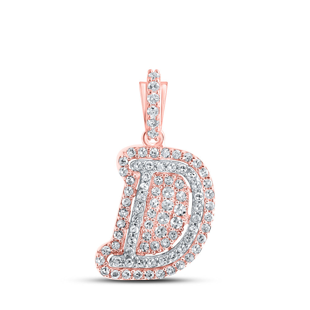 10kt Rose Gold Womens Round Diamond D Initial Letter Pendant 1/5 Cttw