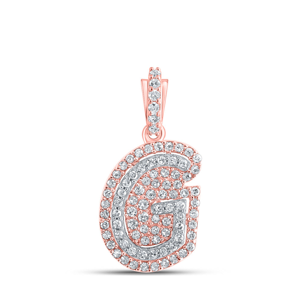 10kt Rose Gold Womens Round Diamond F Initial Letter Pendant 1/5 Cttw